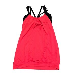Lululemon Ruched Tank Top Built-in Bra Black Pink Athletic Workout Women Size 4